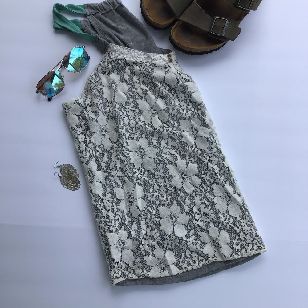 Maurices Brand Gray and Cream Lace Overlay Tank